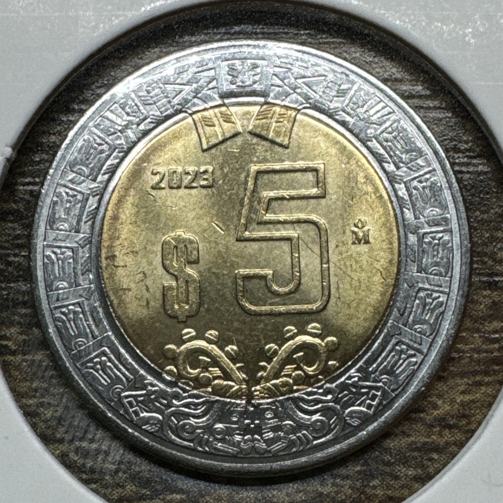 5 PESOS COIN 2023, KM #605, AU BRILLIANT ~ AZTEC ~ MEXICO 🇲🇽